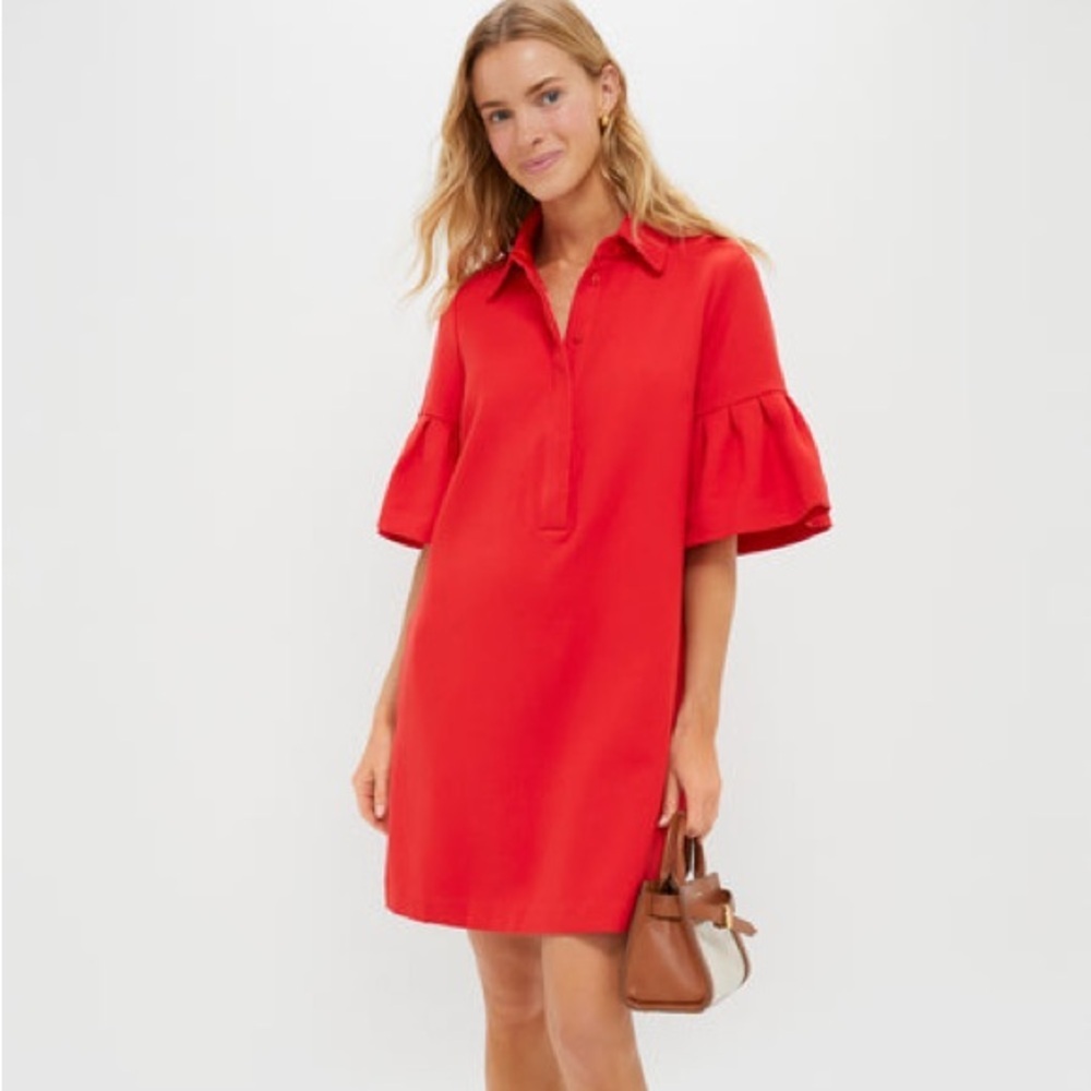 TUCKERNUCK Red Crepe Massey Dress mini flared sleeves